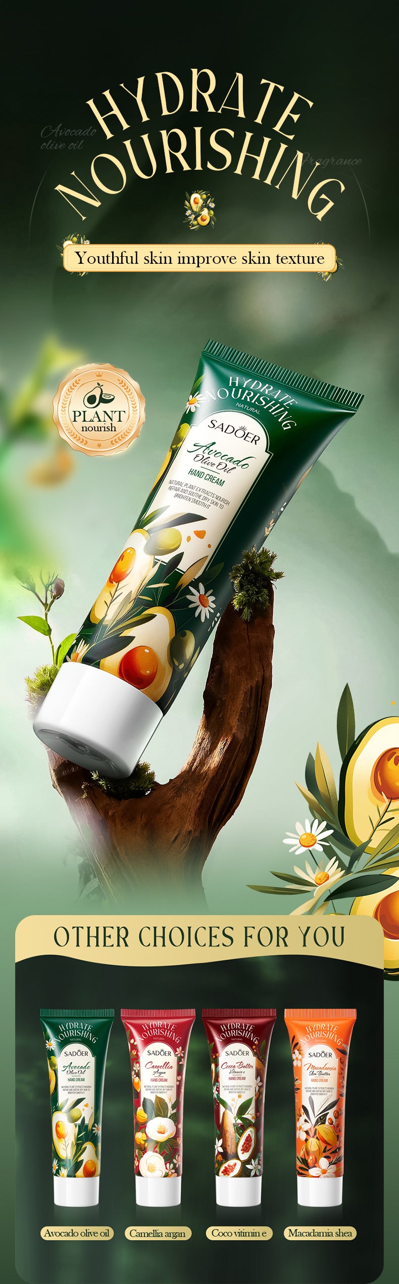Cross-border Avocado Nourishing Hand Cream80g Olive Oil Hydrating Moisturizing Hand Cream Export Manufacturer Wholesale