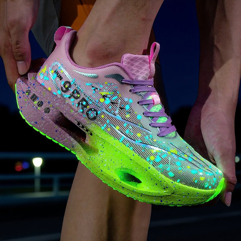 Autumn New Red Rabbit9Fluorescent Breathable Comfortable Couple Sports Shoes Ultra-Light Cushioning Rebound Anti-Slip Wear-Resistant Running