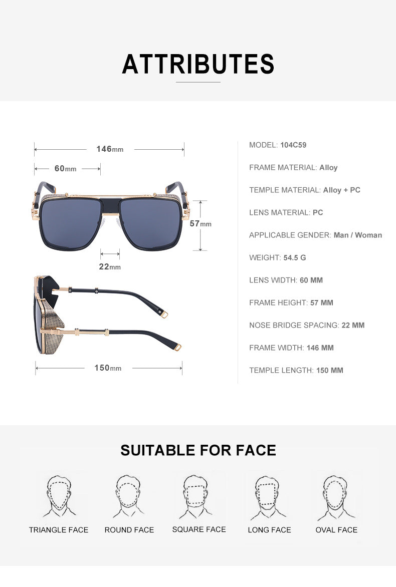 European and American Steampunk Sunglasses for Men, UV Protection, Full Coverage, Sunscreen Sunglasses for Women, Trendy Wholesale Glasses