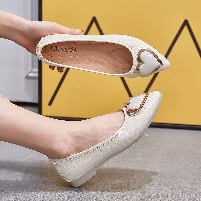 Women's Non-Slip Flat Shallow Mouth Single Shoes2025Spring and Autumn New Style Chunky Heel Pointed Toe Slip-On Women's Soft Sole Shoes