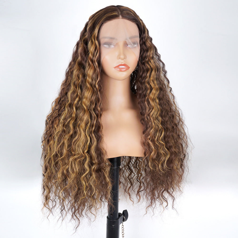 Cross-Border Hot-Selling Forehead Lace Hand-Crocheted Long Curly Wig Hairpiece Lace Front Curly Wig