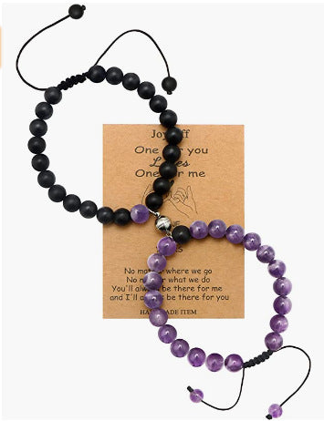 New Couple Card Bracelet Pink Quartz Volcanic Stone White Pine Heart Magnet Pink Quartz Couple Bracelet