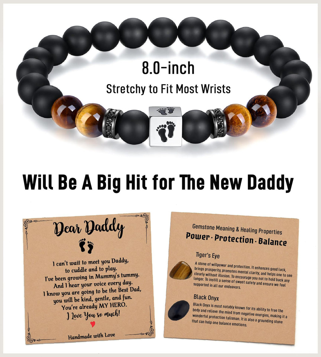 Men's Holiday Gift Bracelet Tiger Eye Stone Bracelet Stainless Steel Foot Sole Father's Day Gift Black Matte Bracelet