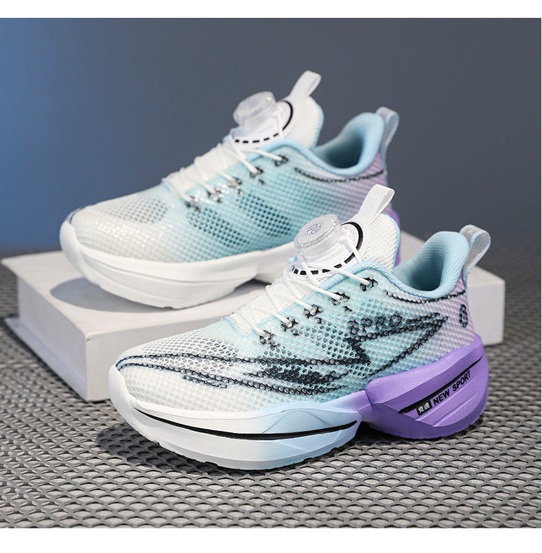 Red Rabbit Breathable Mesh Children's Rotating Buckle Trendy Shoes Boys' Non-Slip Wear-Resistant Sports Shoes Girls' Casual Mesh Running Shoes