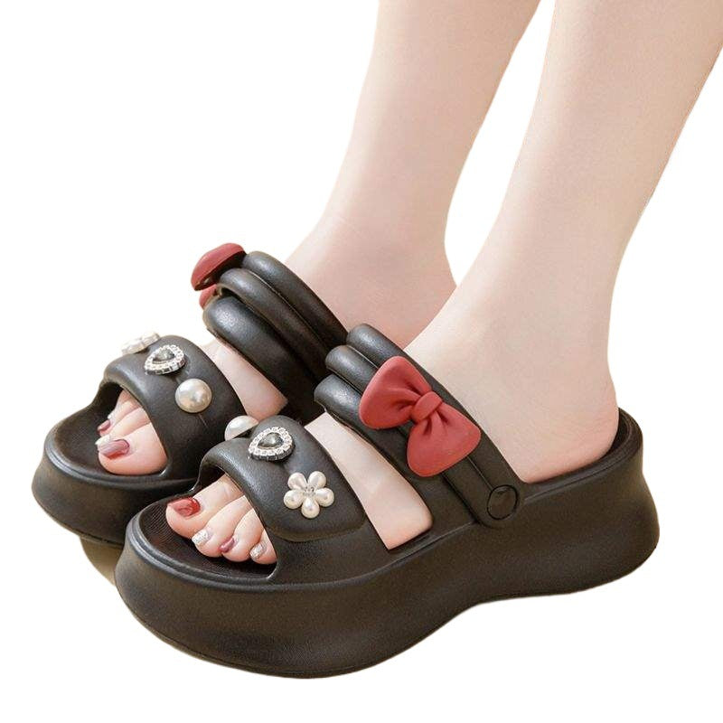Thick Bottom eva Women's Summer New Indoor Slippers ins Cute Bowknot Sandals Non-Slip Height Increasing Outdoor Fashion