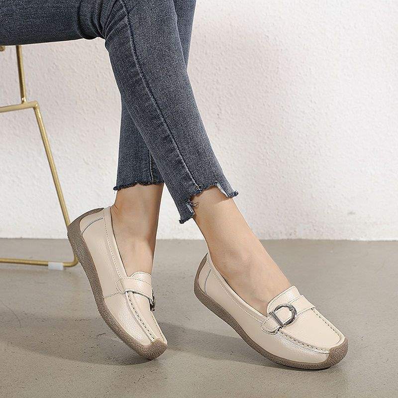 Genuine Leather Cowhide Sole Deep Mouth Women's Shoes Soft Sole Mom Shoes Nurse Shoes Flat Loafers Women's Non-Slip Maternity Flats