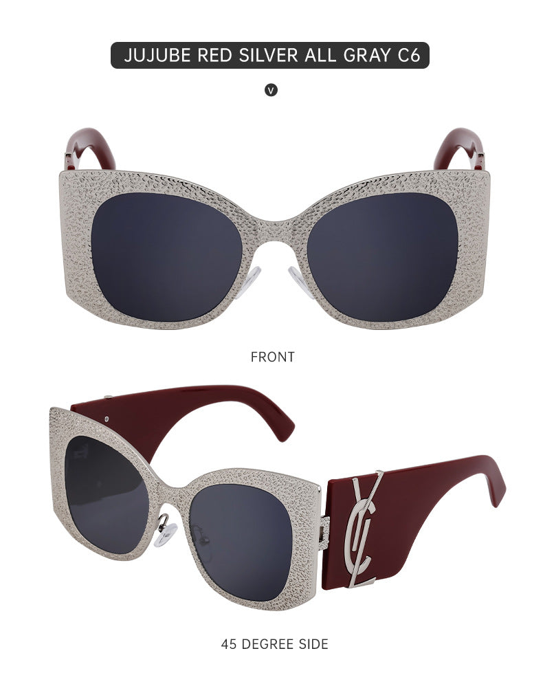 2025New Style Personality Wide Mirror Leg Sunglasses European and American Fashion Sunglasses for Women High-end Large Frame Outdoor Street Shooting Glasses