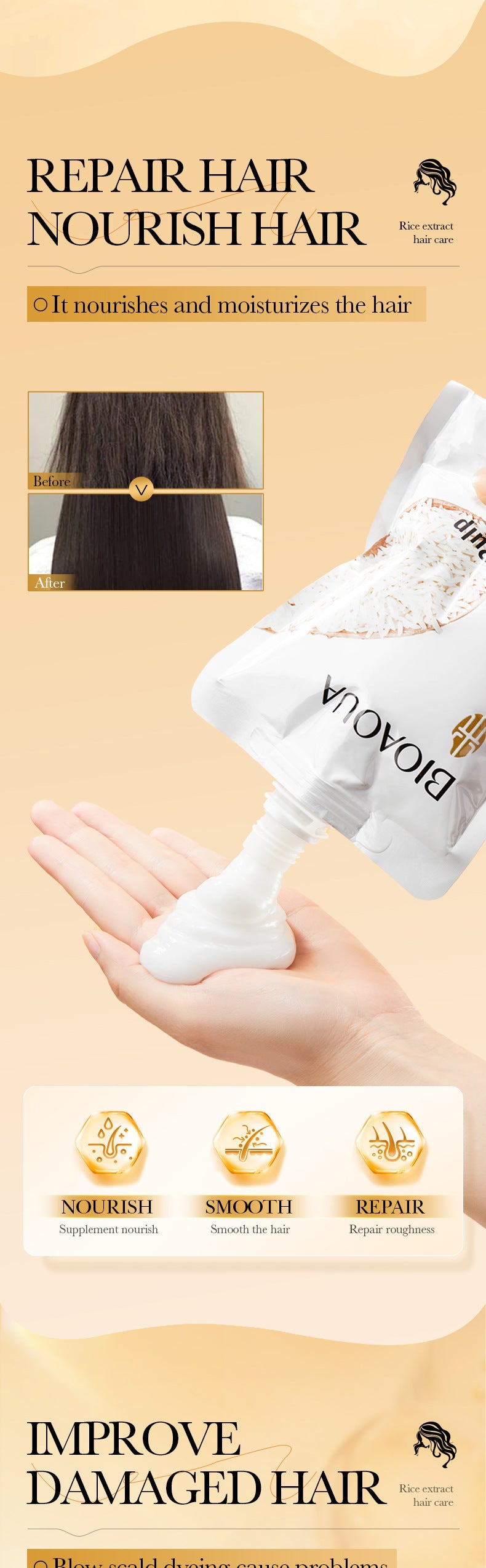 Full English Rice Puree Hair Mask400gBIOAOUA Smooth and Fluffy Hair Conditioner  Wholesale