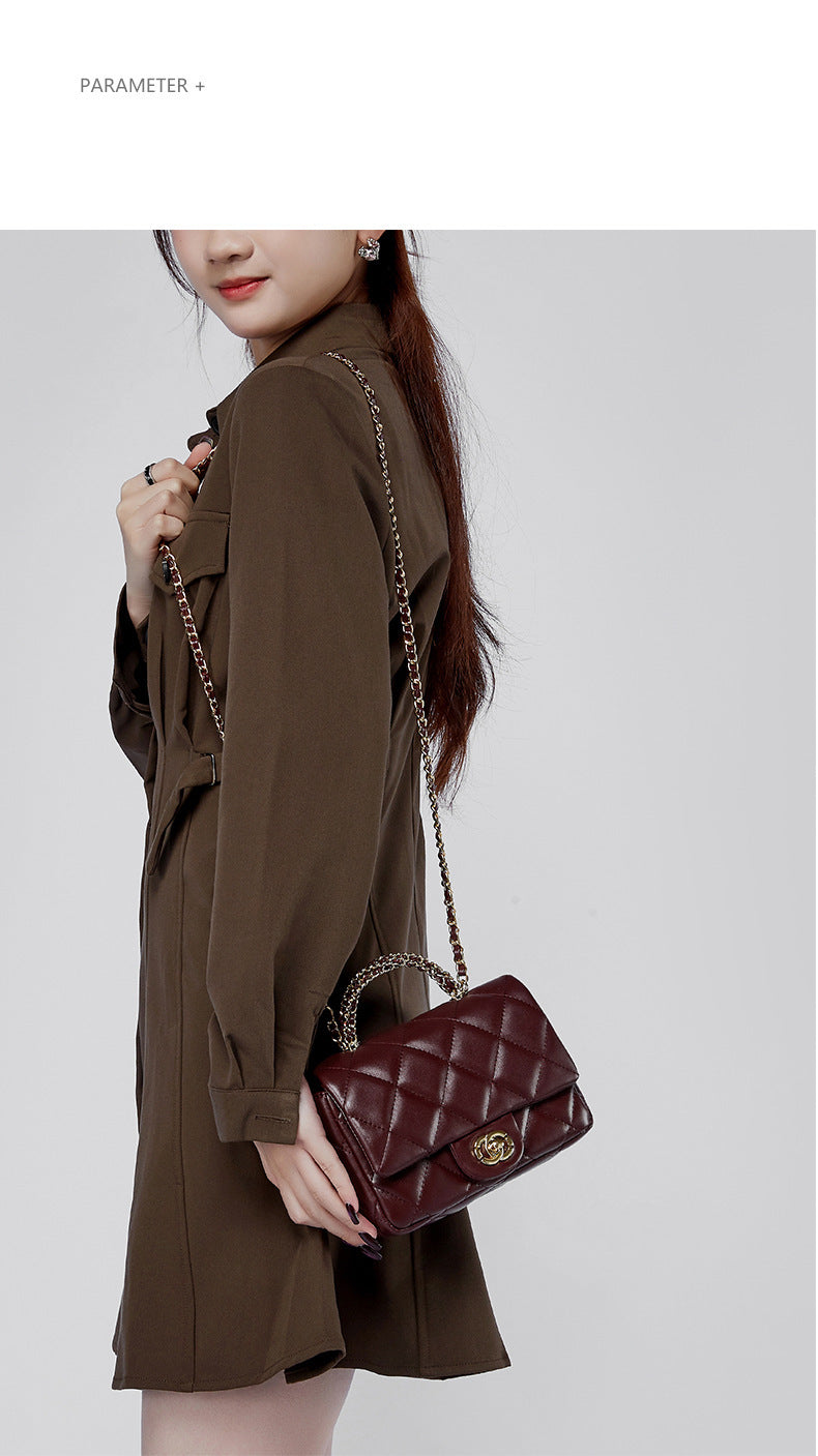 European and American Style Small Chanel-Style Quilted Chain Bag for Women, Simple Fashionable Women's Bag, Versatile Light Luxury Handbag, Shoulder Bag, Crossbody Bag, Genuine Leather
