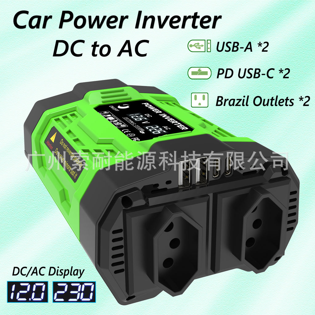 Brazilian Socket Car Inverter200W300W600W12V Turn110V/220V Double Socket USB/Type-C