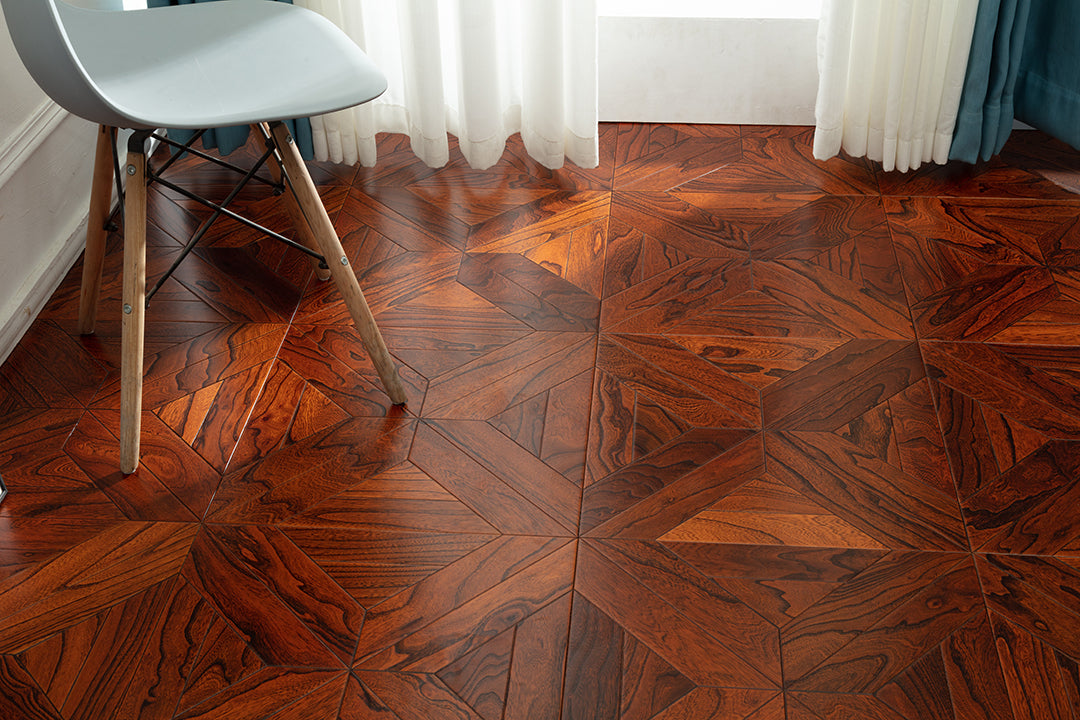 9101 Premium Elm Veneer Intarsia Craftsmanship Luxury Artistic Wood Flooring | Marquetry Art Parquet Series