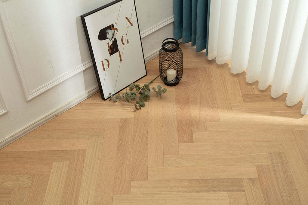 9206 Herringbone Art Parquet  Full Birch Multi-layer Core Solid Wood Oak Veneer Brushed Engineered Flooring