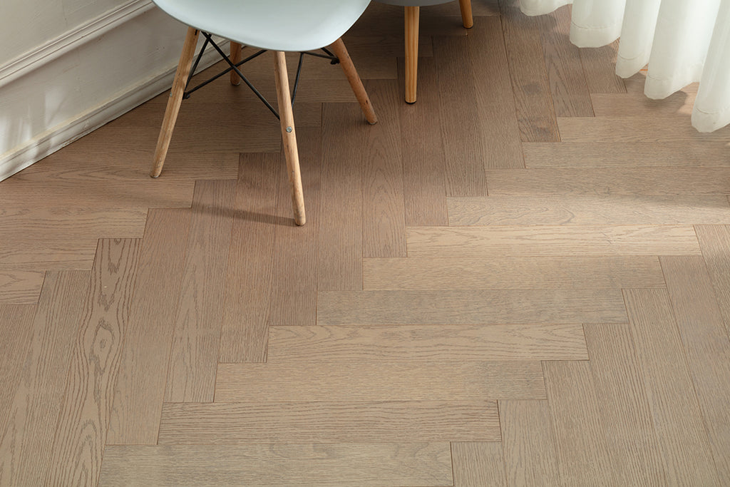 9208 Herringbone Art Parquet Metallic UV Finish Full Birch Multi-layer Core Solid Wood Oak Veneer Brushed Engineered Flooring