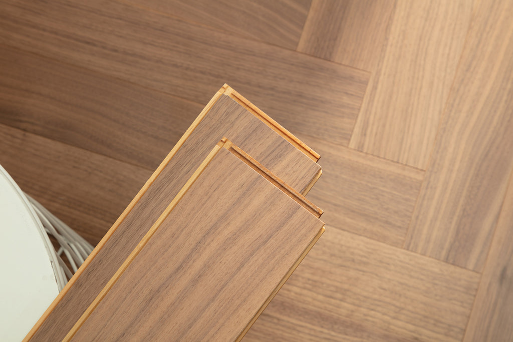 9213 Herringbone Art Parquet  Full Birch Multi-layer Core Solid Wood Black Walnut Veneer Brushed Engineered Flooring