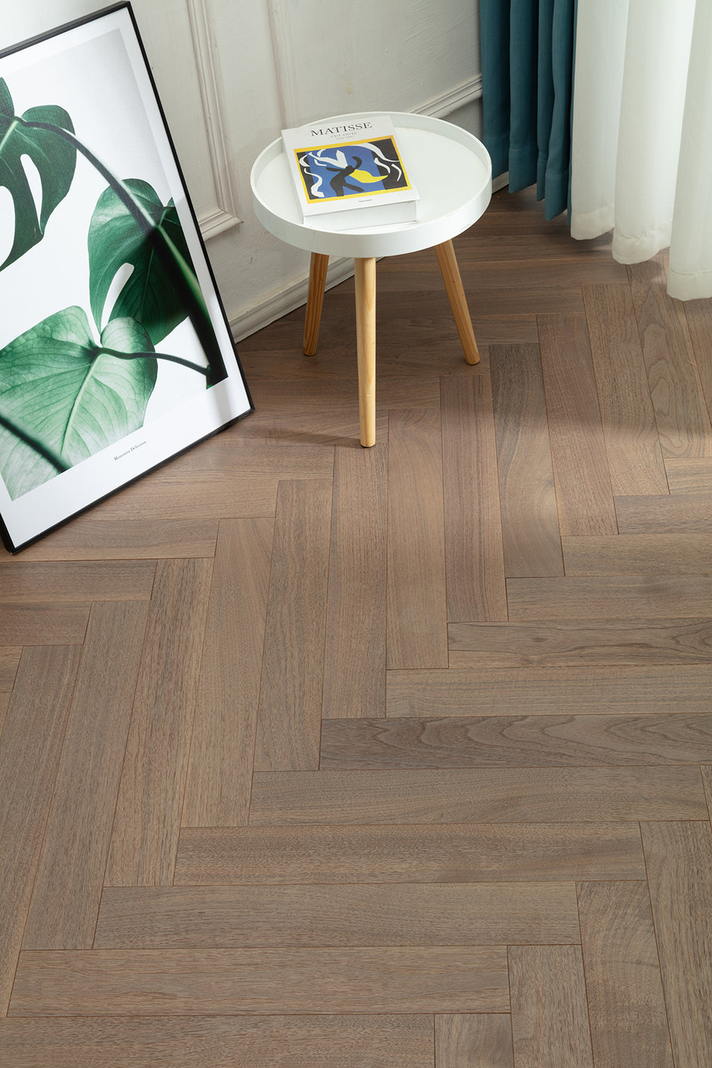 9215 Herringbone Art Parquet  Metallic UV Full Birch Multi-layer Core Solid Wood Black Walnut Veneer Brushed Engineered Flooring