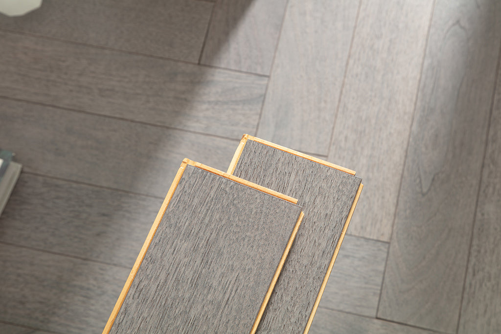 9216 Herringbone Art Parquet  Metallic UV Full Birch Multi-layer Core Solid Wood Black Walnut Veneer Brushed Engineered Flooring