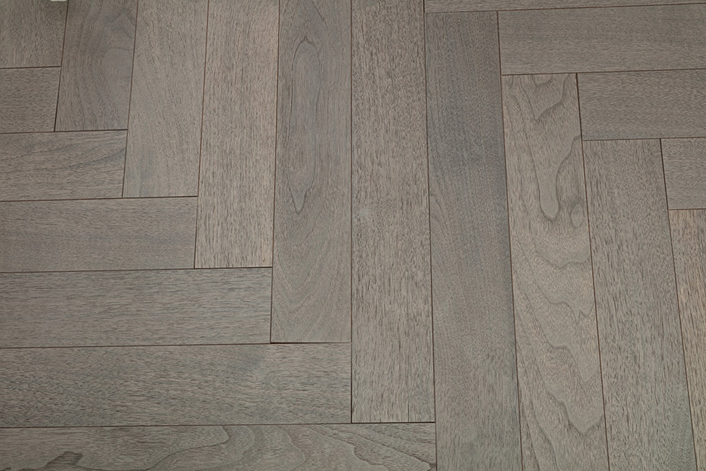 9216 Herringbone Art Parquet  Metallic UV Full Birch Multi-layer Core Solid Wood Black Walnut Veneer Brushed Engineered Flooring