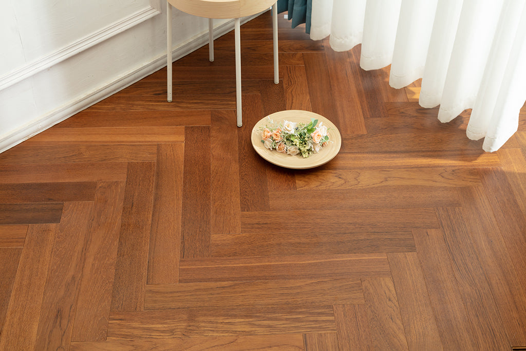 9217 Herringbone Art Parquet Full Birch Multi-layer Core Solid Wood Teak Veneer Brushed Engineered Flooring