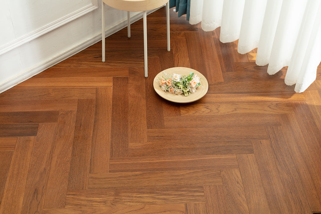 9217 Herringbone Art Parquet Full Birch Multi-layer Core Solid Wood Teak Veneer Brushed Engineered Flooring