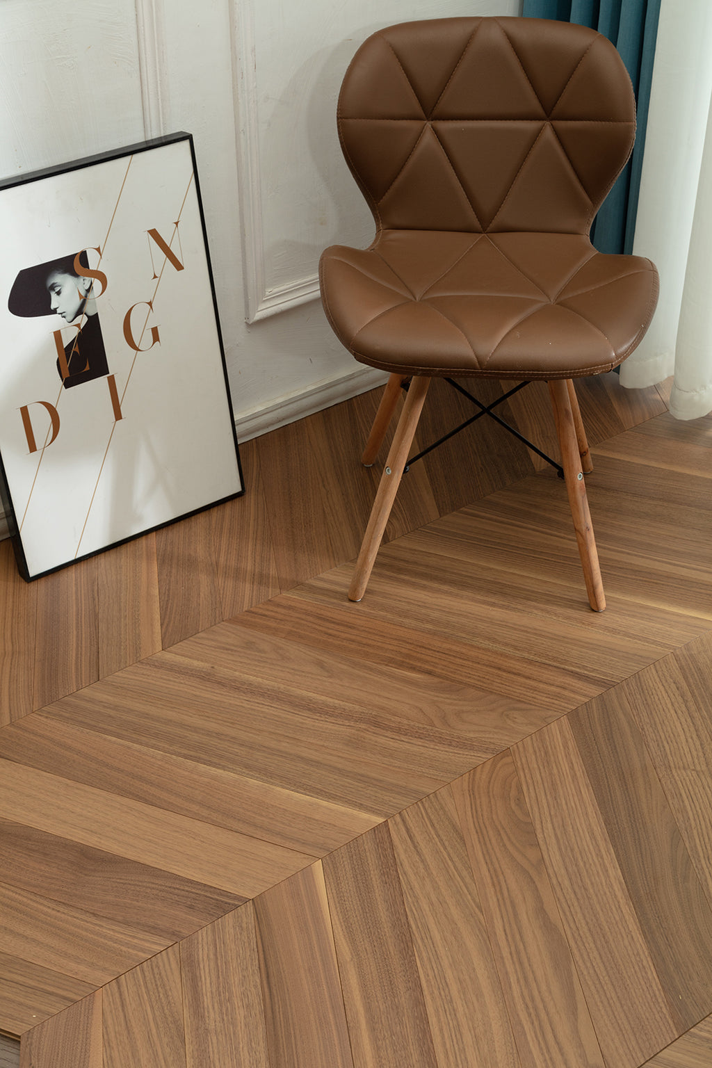 9513 Chevron Art Parquet  Full Birch Multi-layer Core Solid Wood Black Walnut Veneer Engineered Flooring