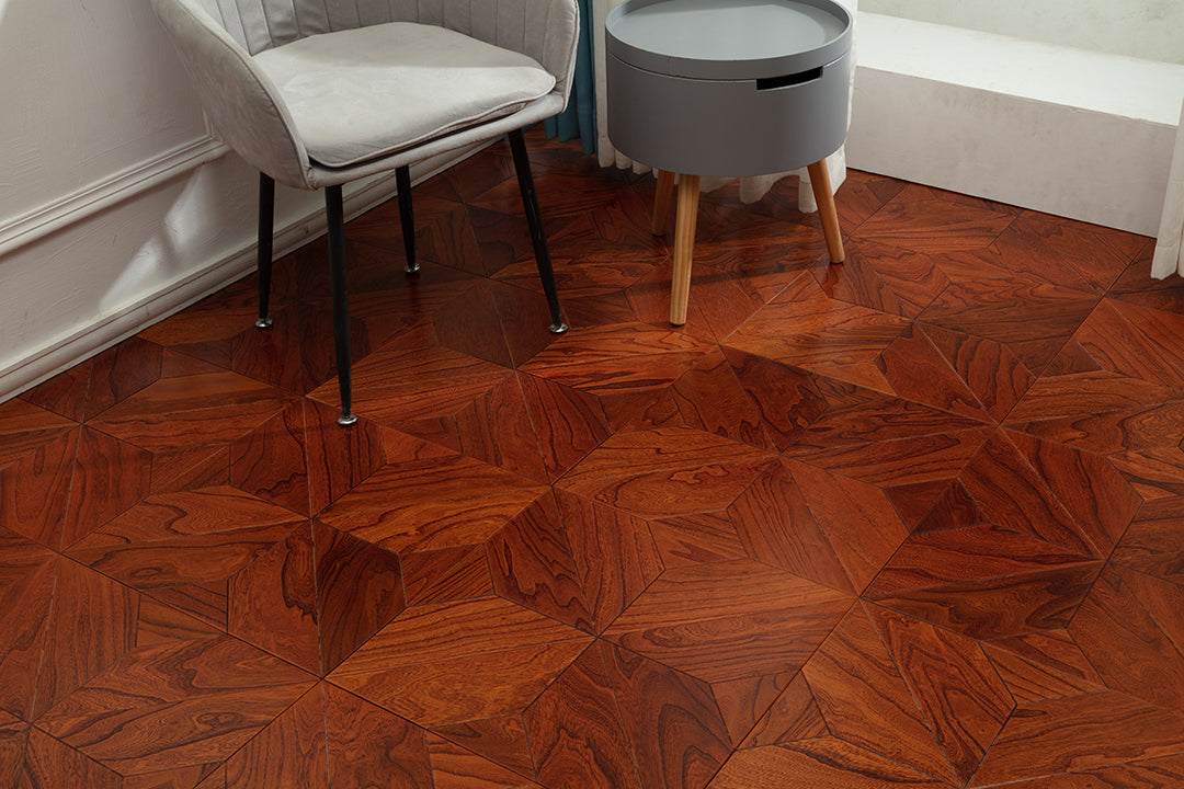 9102 Premium Elm Veneer Intarsia Craftsmanship Luxury Artistic Wood Flooring  | Marquetry Art Parquet Series