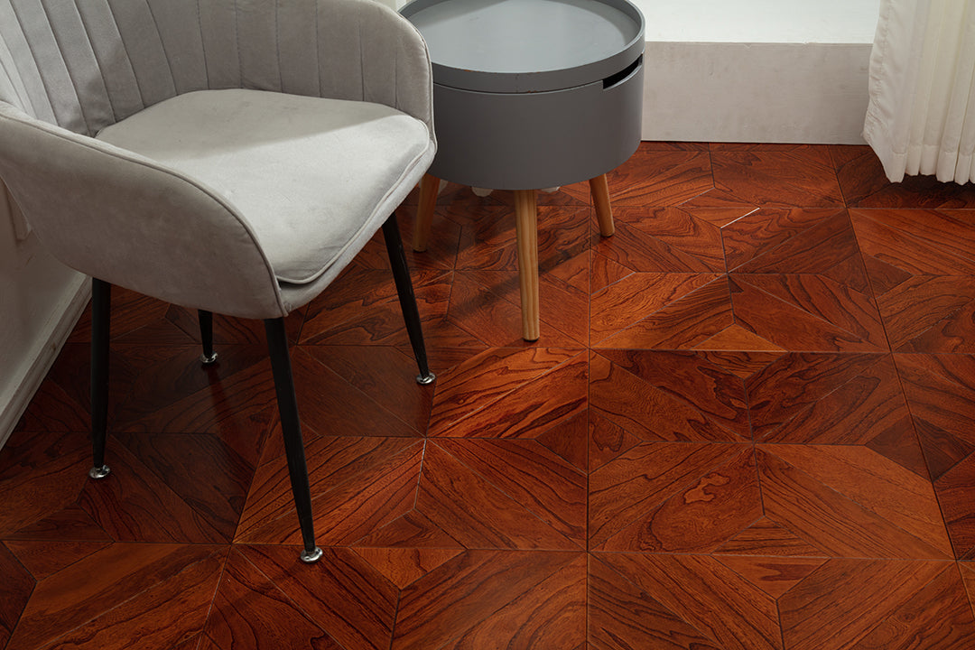 9102 Premium Elm Veneer Intarsia Craftsmanship Luxury Artistic Wood Flooring  | Marquetry Art Parquet Series