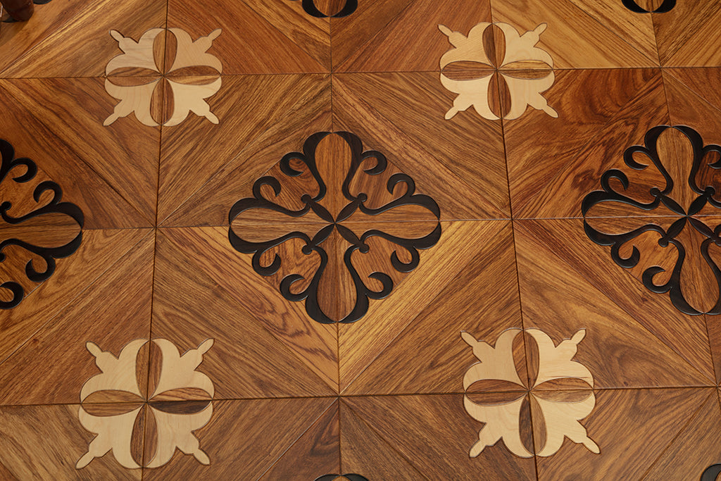 9108  Contrast Oak Scrollwork Inlay Classic Palace-Style Luxury Art Wood Flooring | Marquetry Art Parquet Series