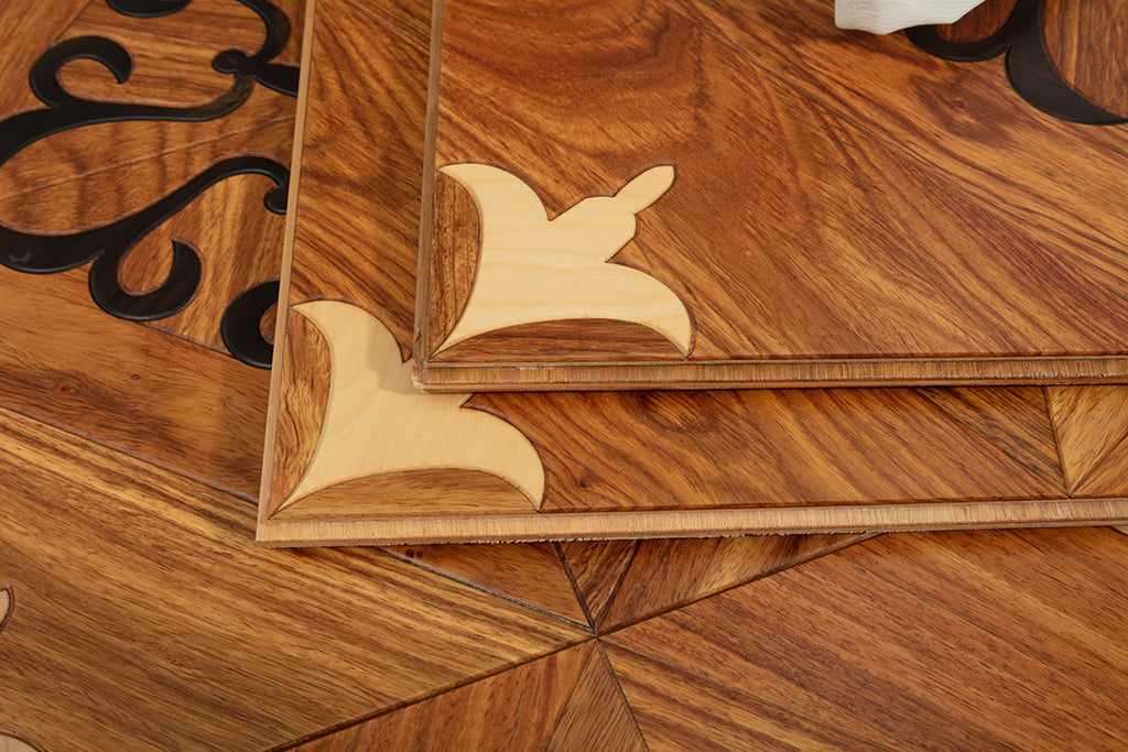 9108  Contrast Oak Scrollwork Inlay Classic Palace-Style Luxury Art Wood Flooring | Marquetry Art Parquet Series