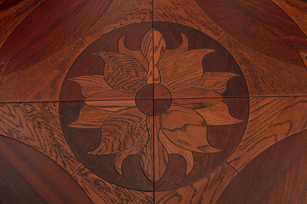 9109 Rich Mahogany Oak Floral Medallion Inlay Opulent Classical Palace-Style Wood Flooring | Marquetry Art Parquet Series