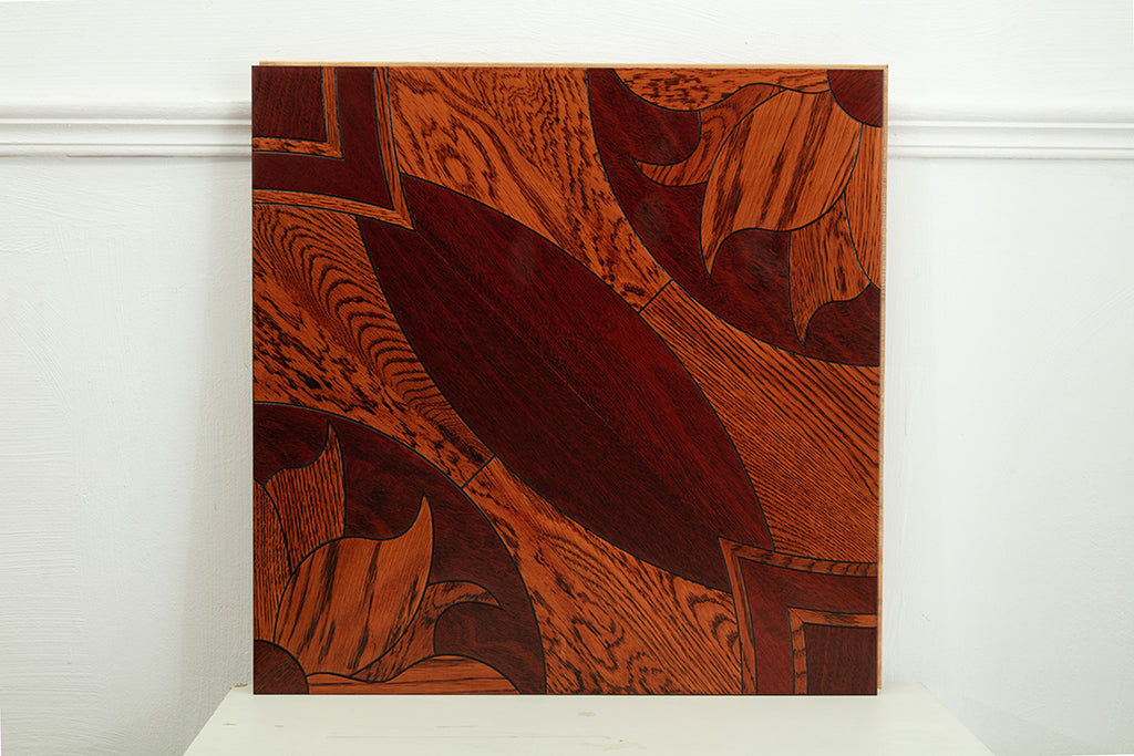 9109 Rich Mahogany Oak Floral Medallion Inlay Opulent Classical Palace-Style Wood Flooring | Marquetry Art Parquet Series