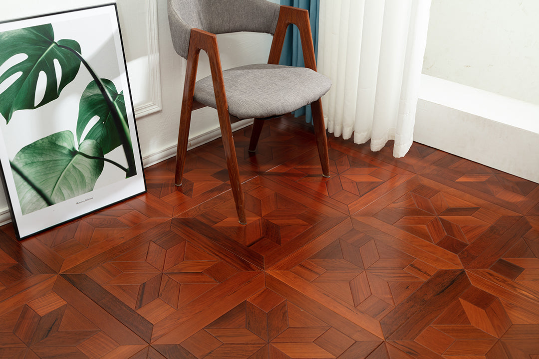 9110  Premium Teak Three-Dimensional Geometric Parquet Timeless Retro Luxury Art Wood Flooring |  Marquetry Art Parquet Series