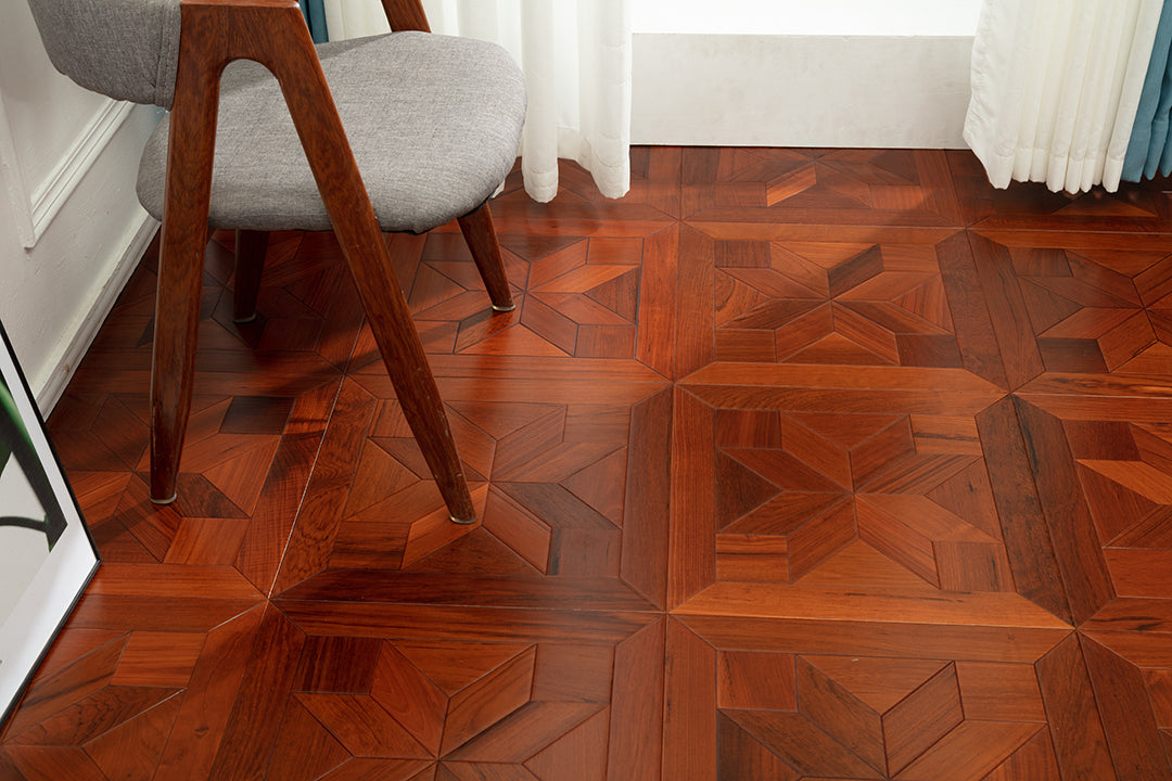 9110  Premium Teak Three-Dimensional Geometric Parquet Timeless Retro Luxury Art Wood Flooring |  Marquetry Art Parquet Series