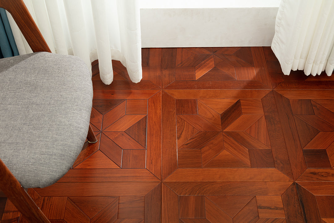 9110  Premium Teak Three-Dimensional Geometric Parquet Timeless Retro Luxury Art Wood Flooring |  Marquetry Art Parquet Series