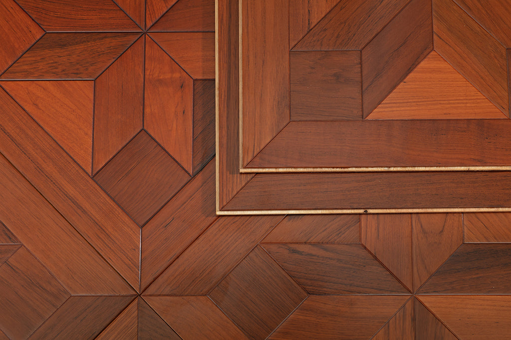 9110  Premium Teak Three-Dimensional Geometric Parquet Timeless Retro Luxury Art Wood Flooring |  Marquetry Art Parquet Series