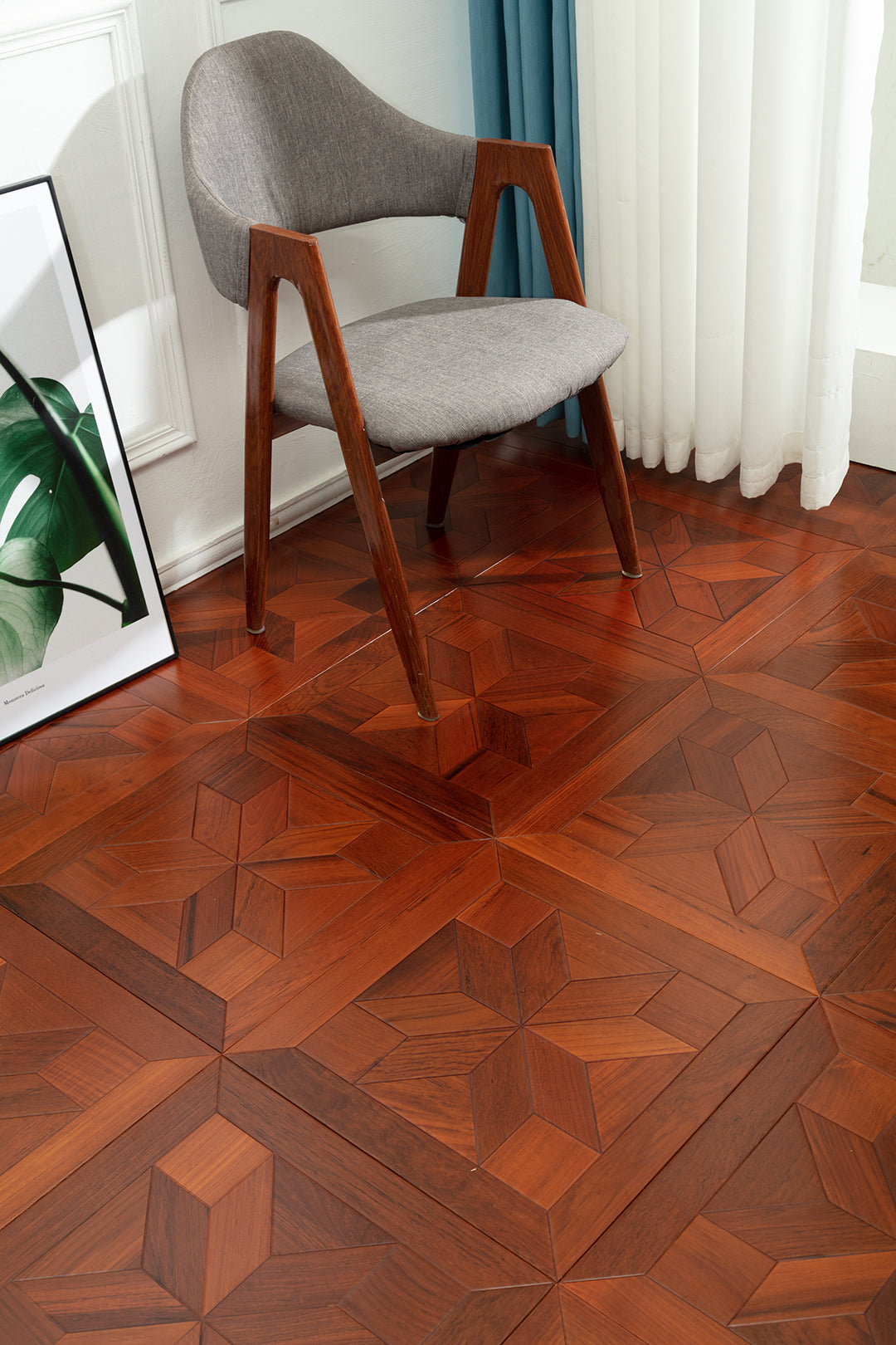 9110  Premium Teak Three-Dimensional Geometric Parquet Timeless Retro Luxury Art Wood Flooring |  Marquetry Art Parquet Series