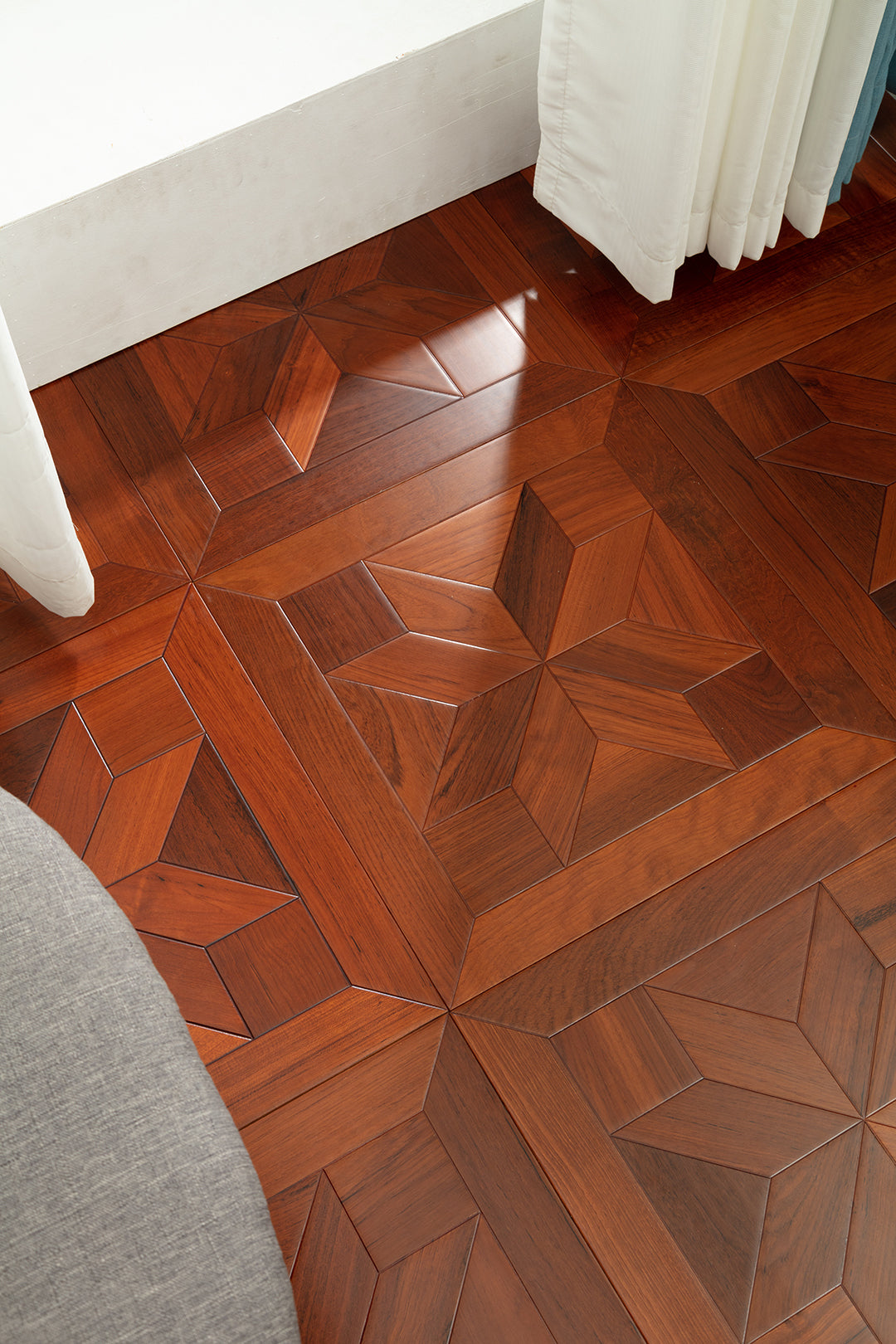 9110  Premium Teak Three-Dimensional Geometric Parquet Timeless Retro Luxury Art Wood Flooring |  Marquetry Art Parquet Series