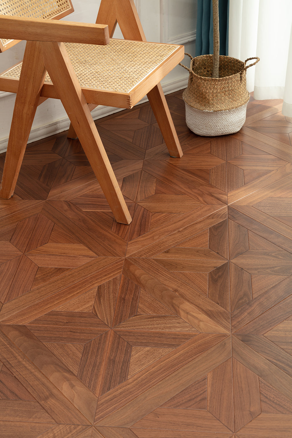 9150 Premium Black Walnut Starburst Geometric Parquet Timeless Mid-Century Luxury Art Wood Flooring |  Marquetry Art Parquet Series