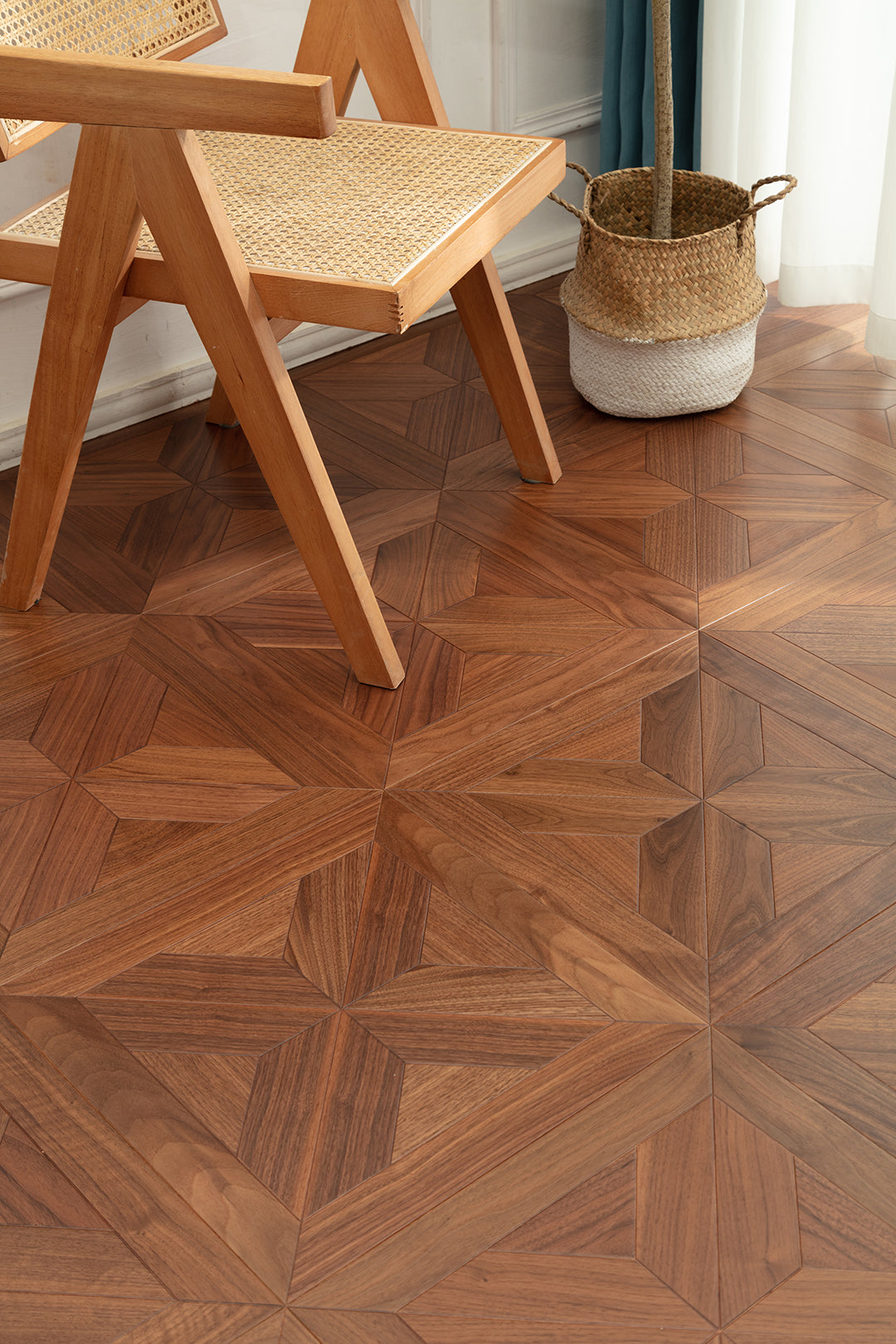 9150 Premium Black Walnut Starburst Geometric Parquet Timeless Mid-Century Luxury Art Wood Flooring |  Marquetry Art Parquet Series