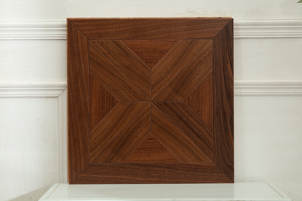 9150 Premium Black Walnut Starburst Geometric Parquet Timeless Mid-Century Luxury Art Wood Flooring |  Marquetry Art Parquet Series
