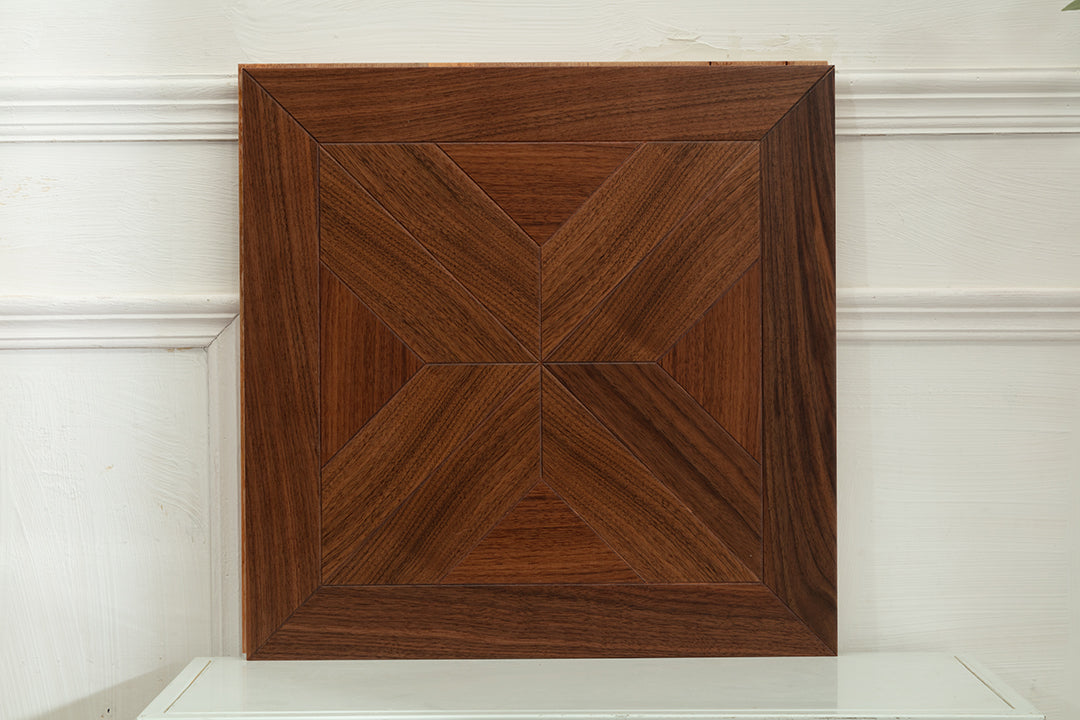 9150 Premium Black Walnut Starburst Geometric Parquet Timeless Mid-Century Luxury Art Wood Flooring |  Marquetry Art Parquet Series