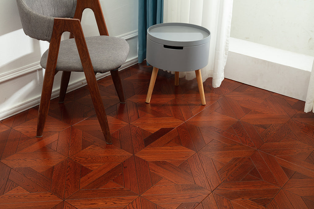 9121 Warm Russet Oak Starburst Parquet Timeless Retro Classic Art Wood Flooring | Marquetry Art Parquet Series