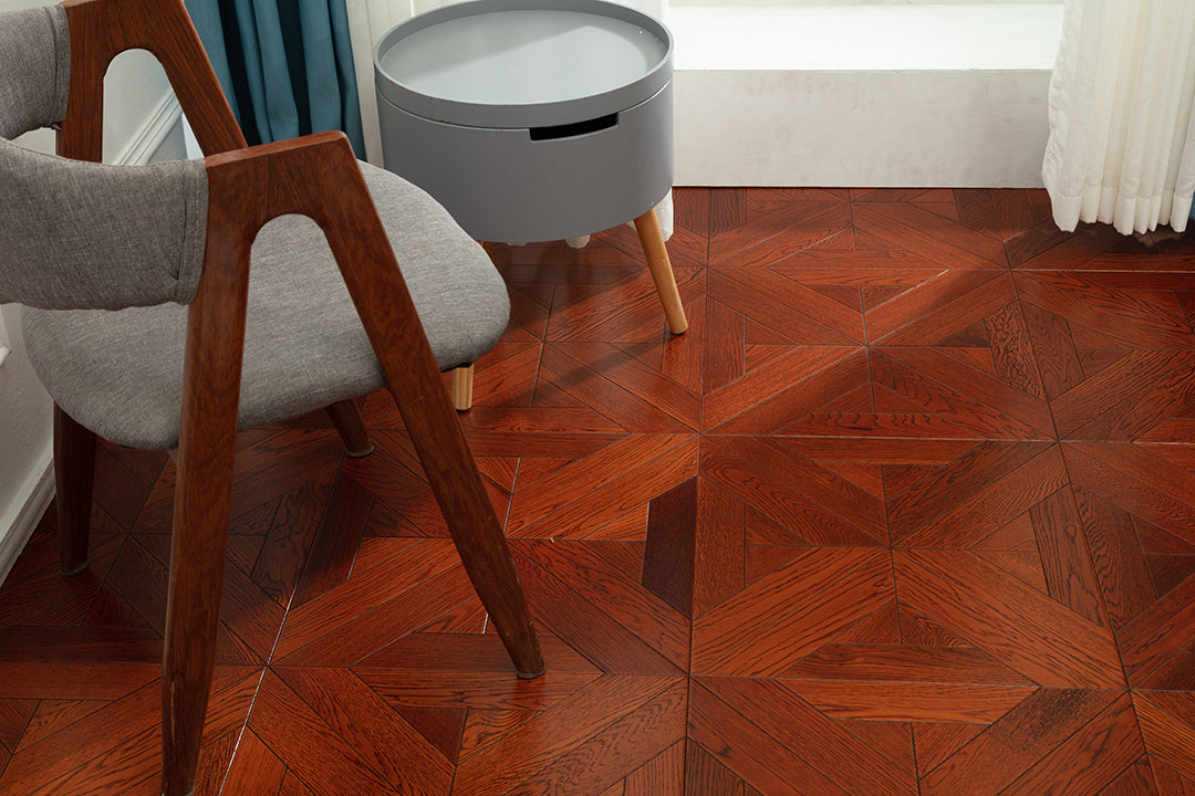 9121 Warm Russet Oak Starburst Parquet Timeless Retro Classic Art Wood Flooring | Marquetry Art Parquet Series