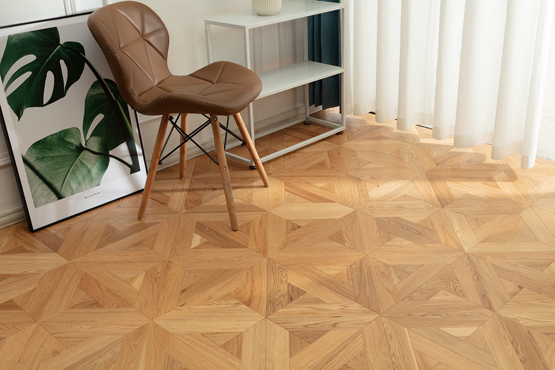 9151 Natural Light Oak Star Geometric Parquet Scandi Organic Modern Art Wood Flooring | Marquetry Art Parquet Series