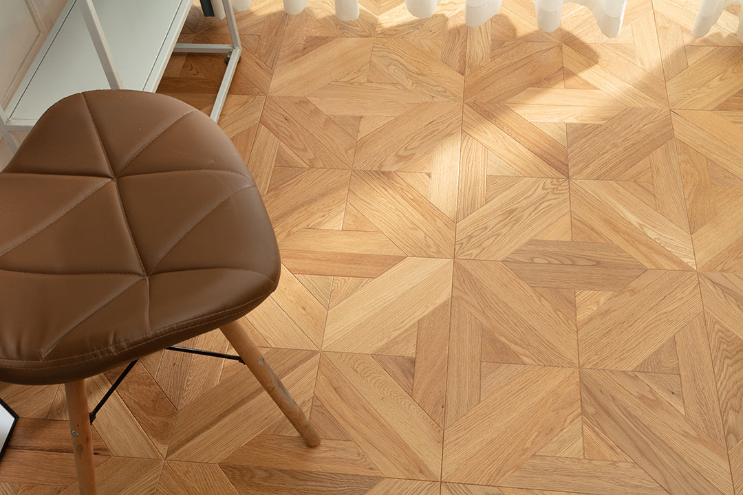 9151 Natural Light Oak Star Geometric Parquet Scandi Organic Modern Art Wood Flooring | Marquetry Art Parquet Series