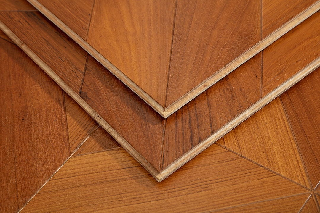 9153 Premium Teak Star‑Burst Radial Geometric Parquet Flooring | Hand‑PU Finish Marquetry Art Parquet Series