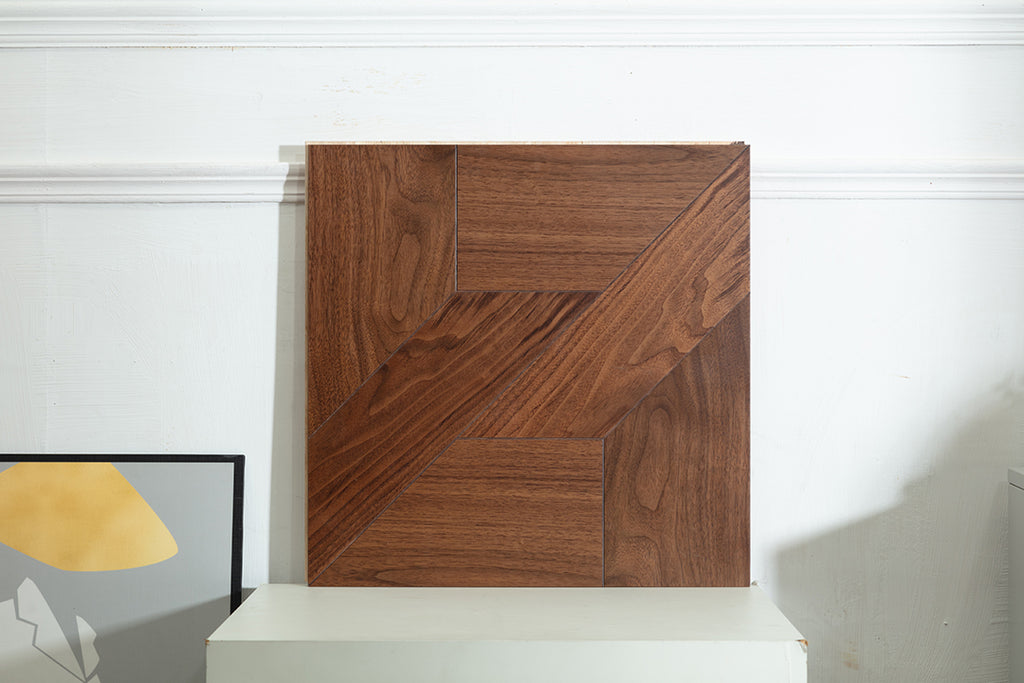 9155 Black Walnut Z‑Offset Geometric Parquet Flooring | Hand‑PU Finish Marquetry Art Parquet Series