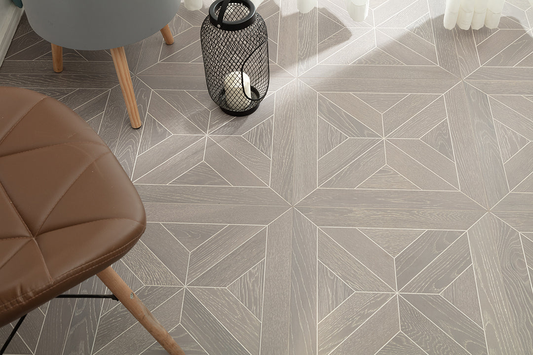 9157 Oak Star‑Burst Geometric Parquet Flooring | Hand‑PU Finish Marquetry Art Parquet Series