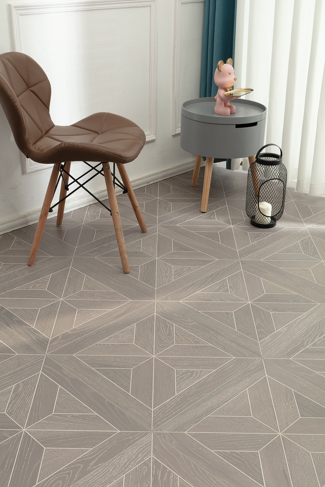 9157 Oak Star‑Burst Geometric Parquet Flooring | Hand‑PU Finish Marquetry Art Parquet Series