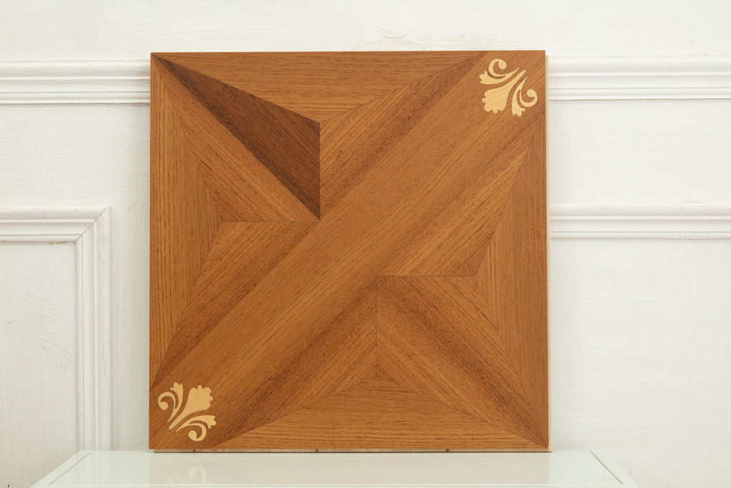 9158 Teak & Birch Star‑Burst Floral Inlay Parquet Flooring | Hand‑PU Finish Marquetry Art Parquet Series