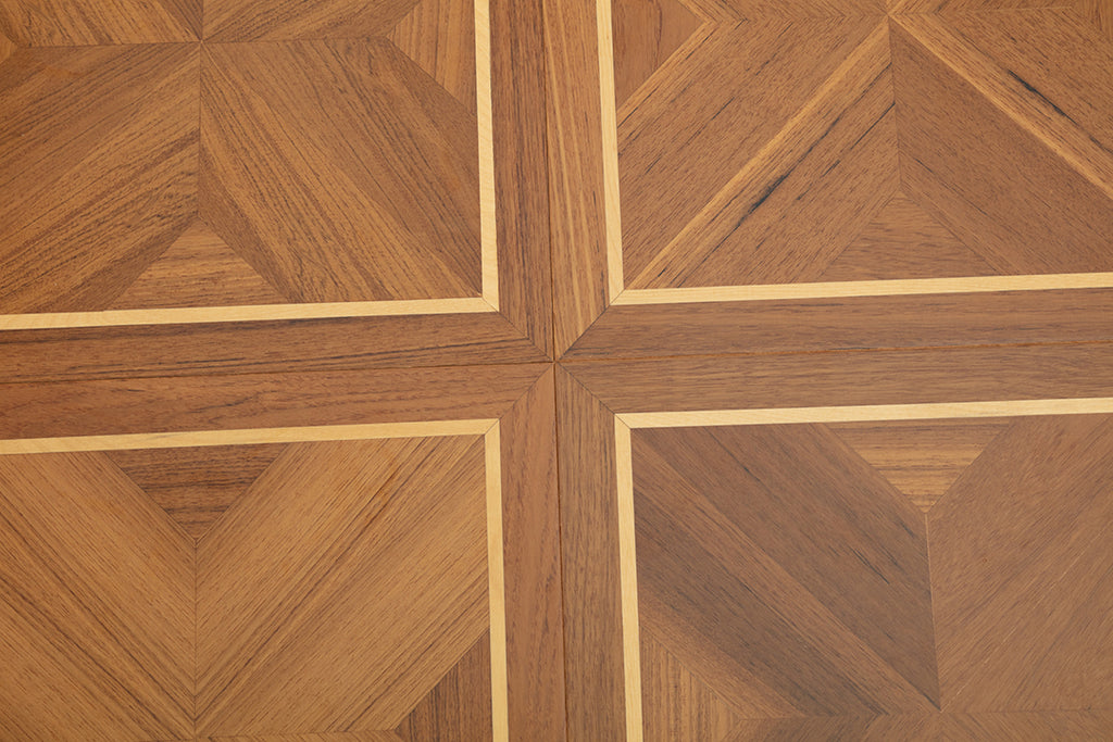 9159 Teak & Birch Double‑Border Geometric Parquet Flooring | Hand‑PU Finish Marquetry Art Parquet Series